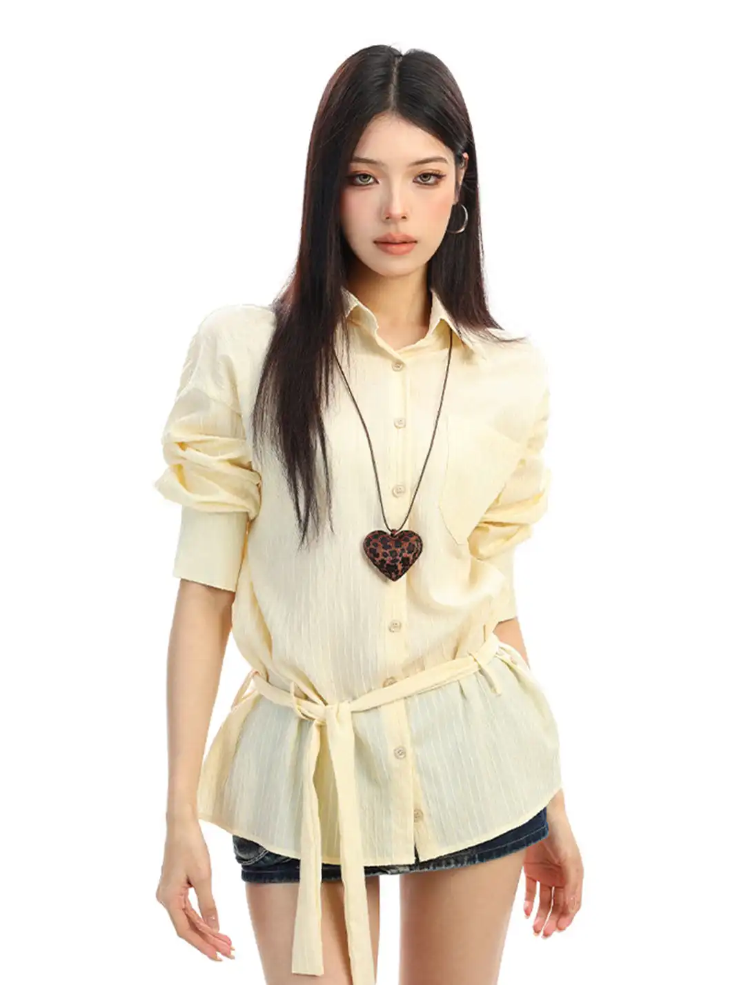 BIGGOLD | Vertical Striped Belted Shirt