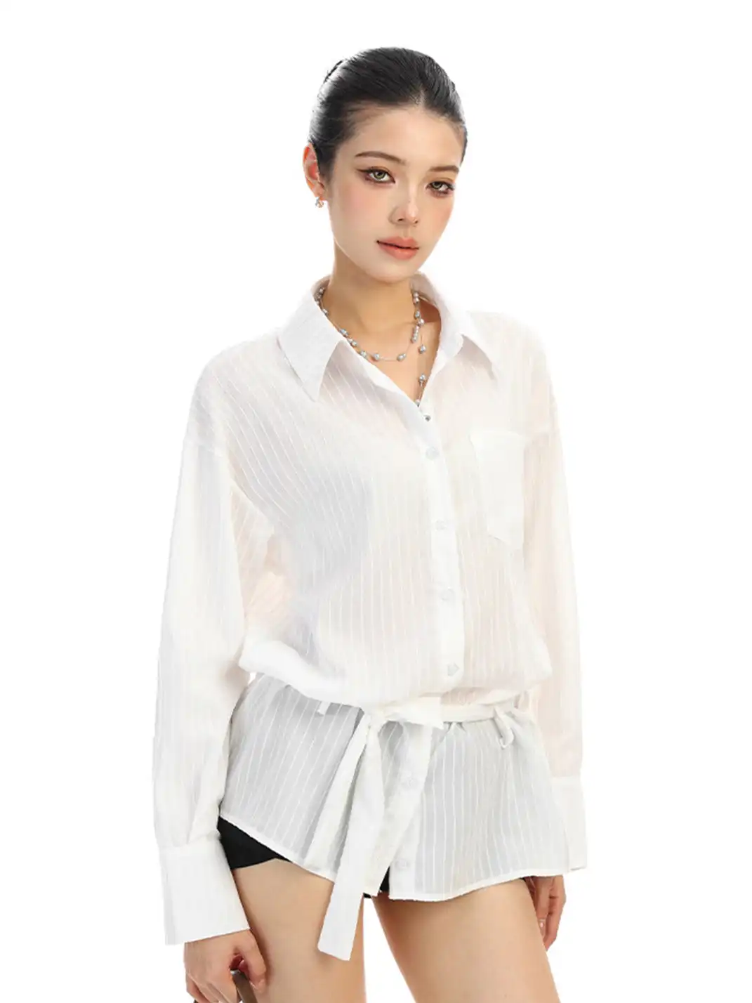 BIGGOLD | Vertical Striped Belted Shirt