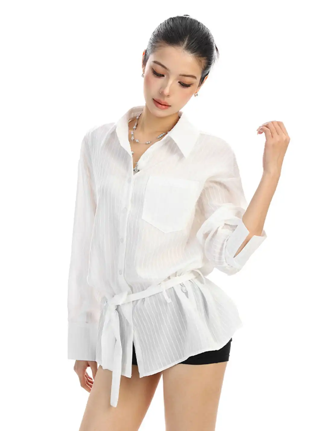 BIGGOLD | Vertical Striped Belted Shirt