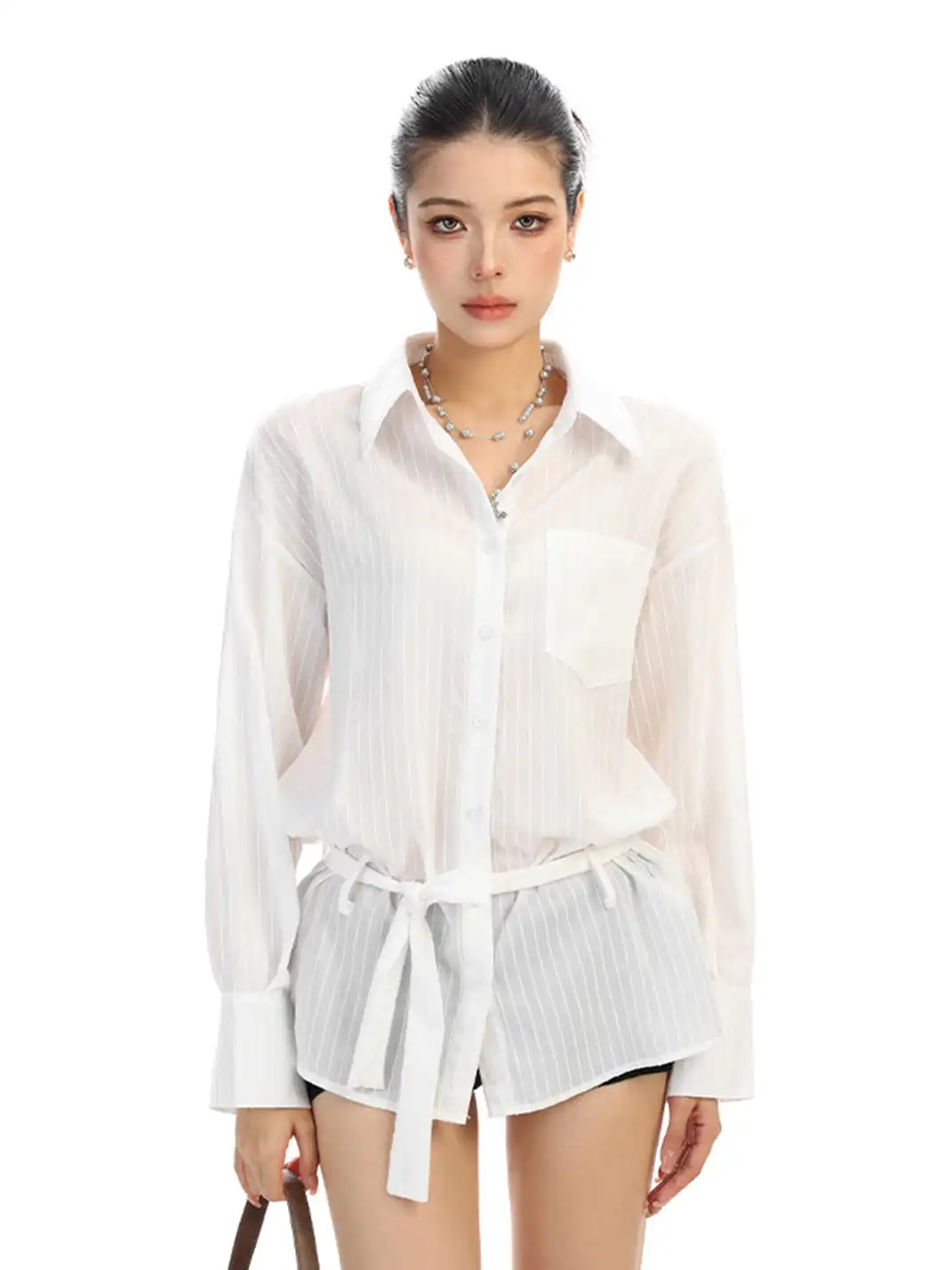 BIGGOLD | Vertical Striped Belted Shirt