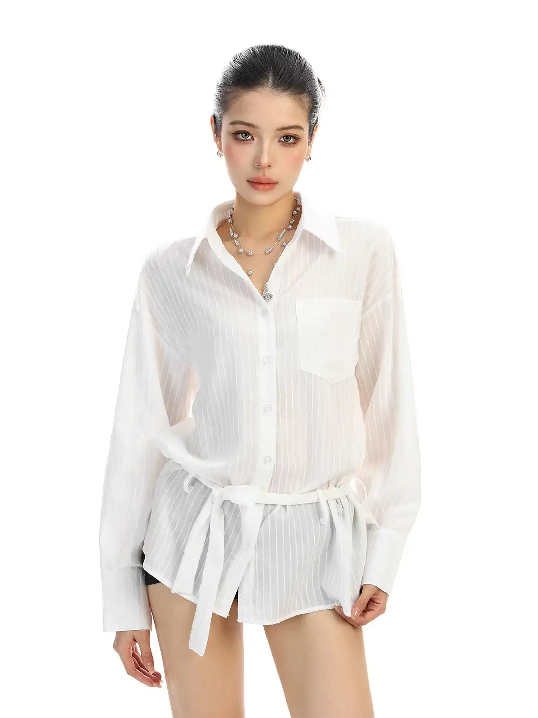 BIGGOLD | Vertical Striped Belted Shirt