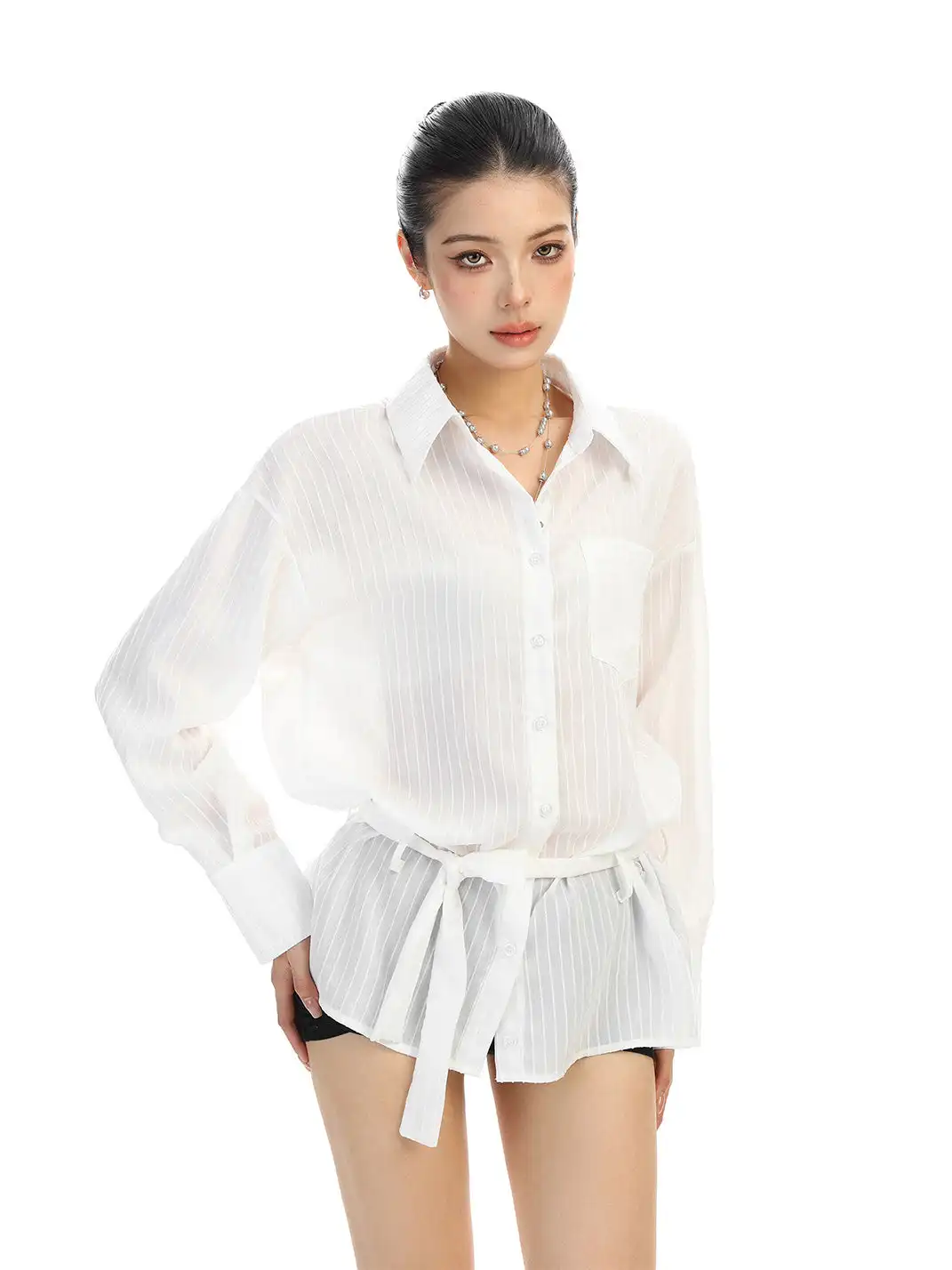 BIGGOLD | Vertical Striped Belted Shirt