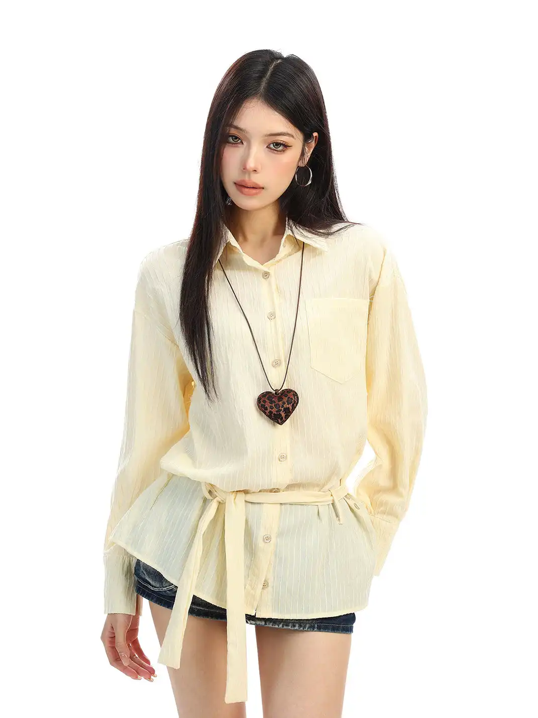 BIGGOLD | Vertical Striped Belted Shirt