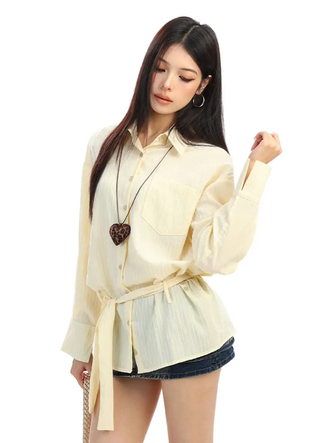 BIGGOLD | Vertical Striped Belted Shirt