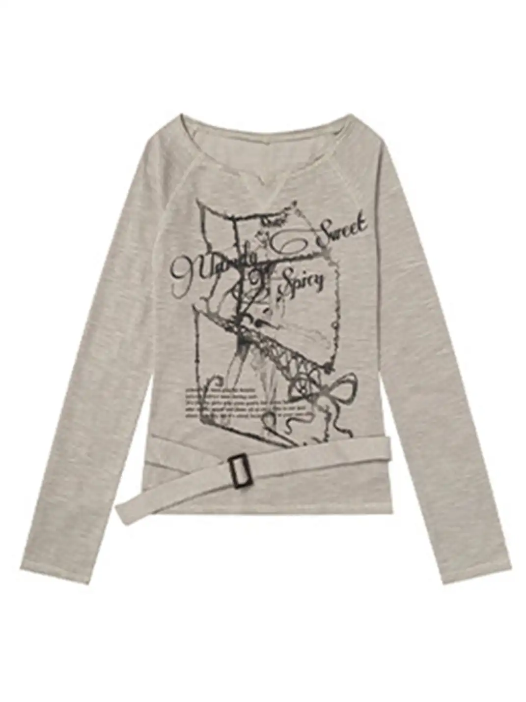 BIGGOLD | Graffiti-Print Drawstring Crew Neck Long-Sleeved T-Shirt