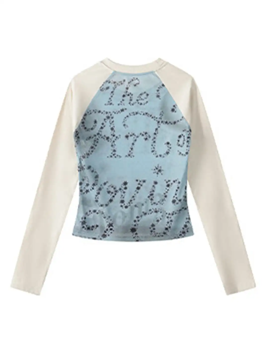 BIGGOLD | Star-Patterned Sheer Mesh Patchwork Long-Sleeved T-Shirt