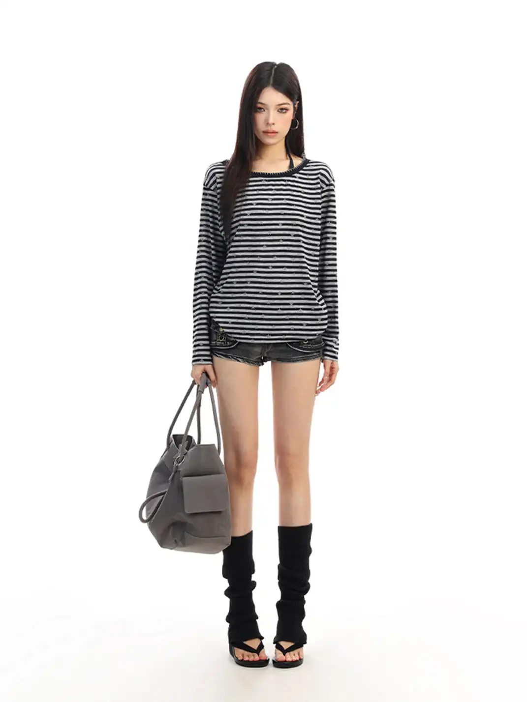 BIGGOLD | Color-Blocked Striped Star Long-Sleeved Top