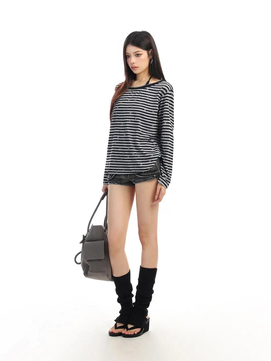 BIGGOLD | Color-Blocked Striped Star Long-Sleeved Top