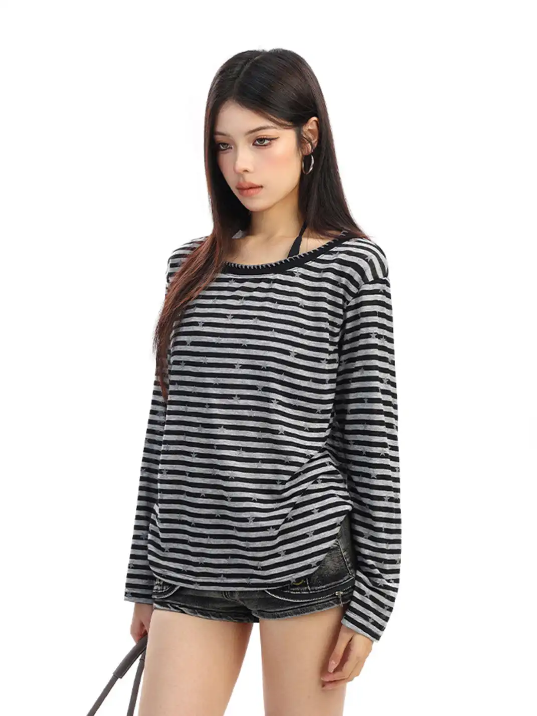 BIGGOLD | Color-Blocked Striped Star Long-Sleeved Top