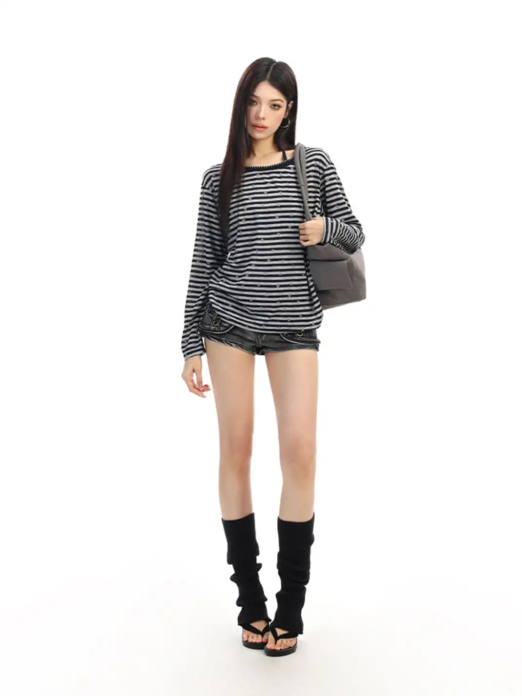 BIGGOLD | Color-Blocked Striped Star Long-Sleeved Top