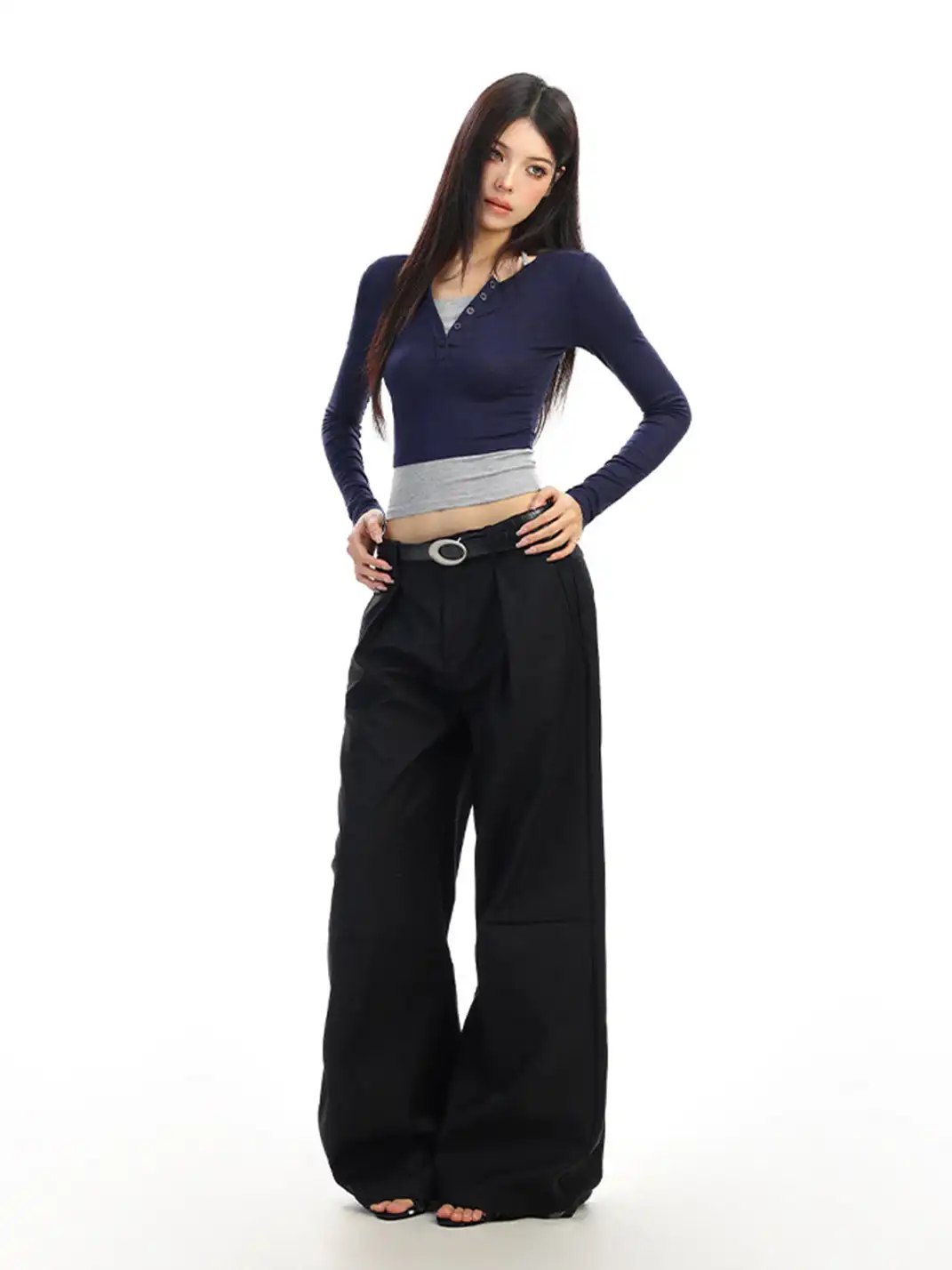 BIGGOLD | Color-Blocked Faux Two-Piece Long-Sleeved T-Shirt