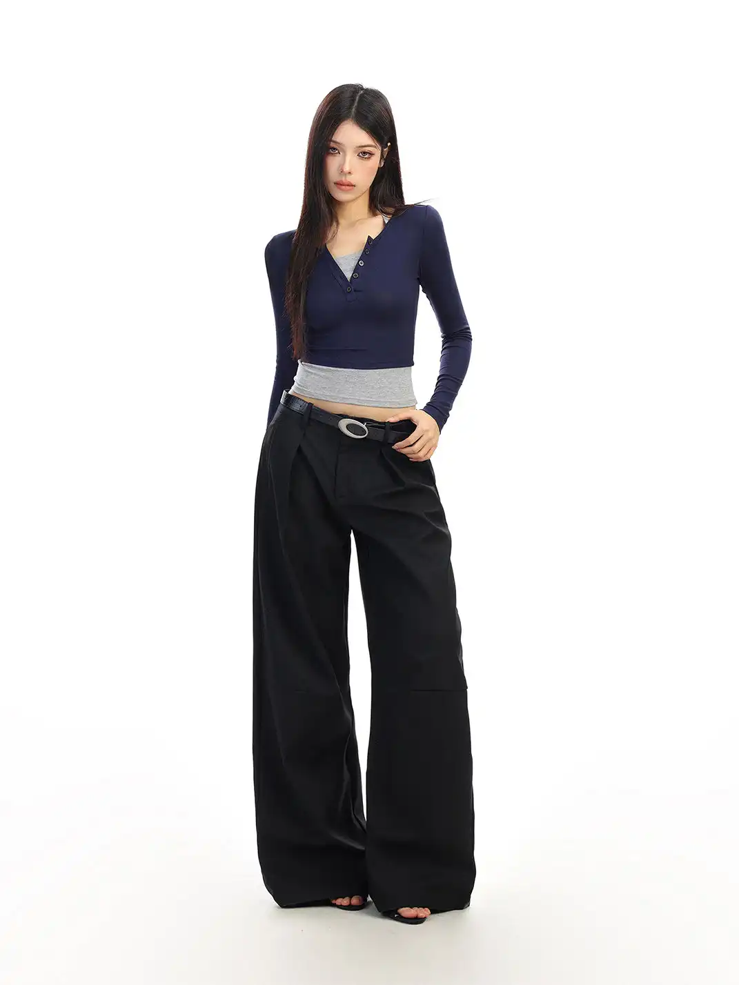 BIGGOLD | Color-Blocked Faux Two-Piece Long-Sleeved T-Shirt