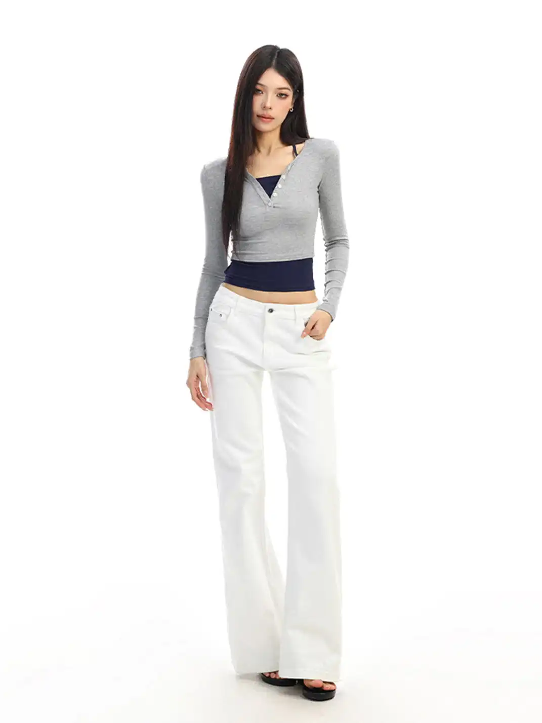 BIGGOLD | Color-Blocked Faux Two-Piece Long-Sleeved T-Shirt