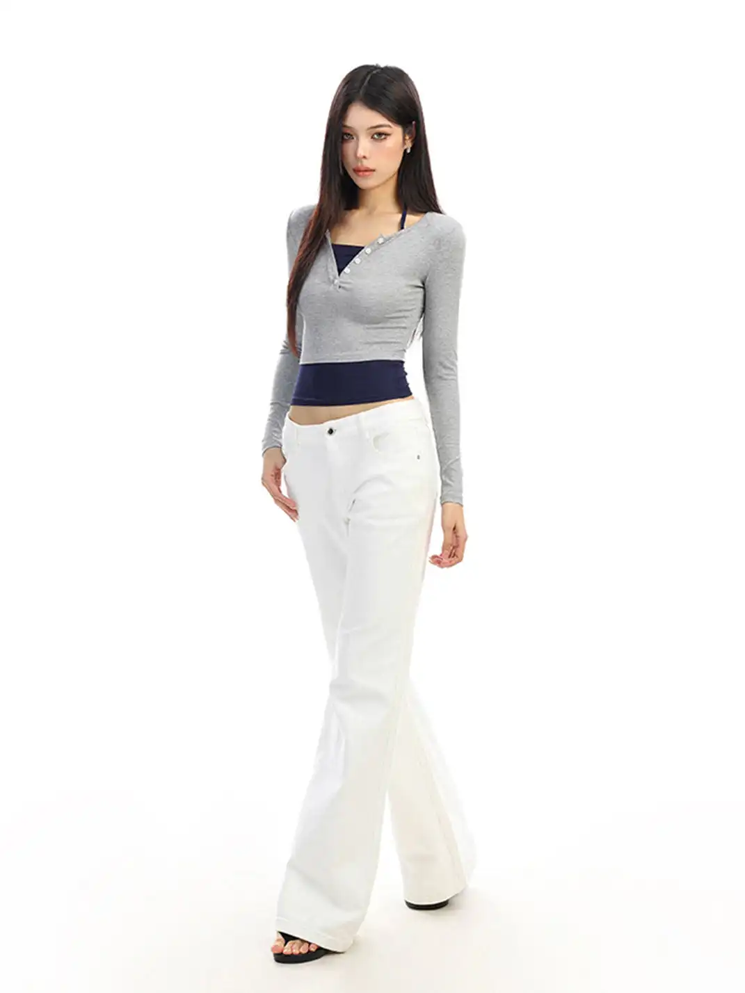 BIGGOLD | Color-Blocked Faux Two-Piece Long-Sleeved T-Shirt