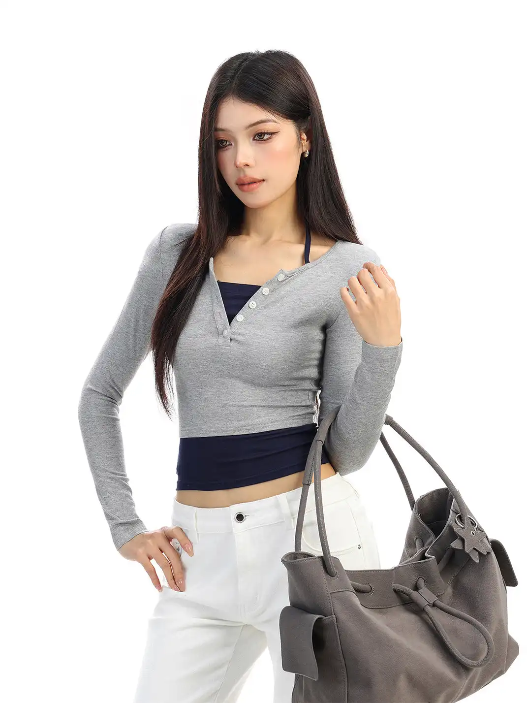 BIGGOLD | Color-Blocked Faux Two-Piece Long-Sleeved T-Shirt