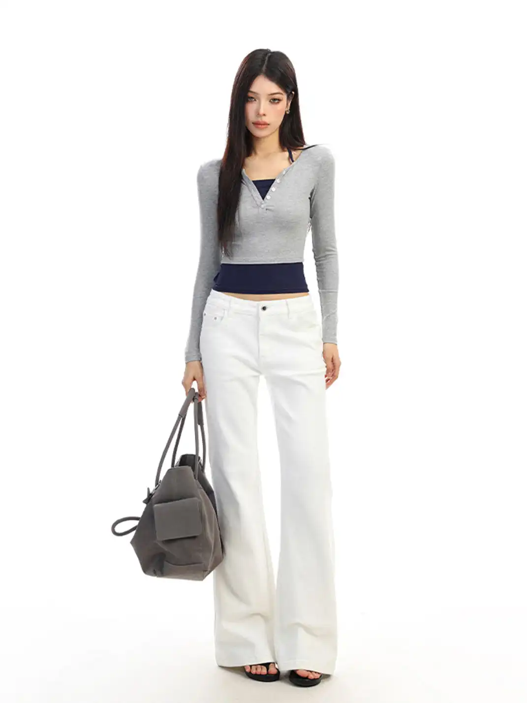 BIGGOLD | Color-Blocked Faux Two-Piece Long-Sleeved T-Shirt