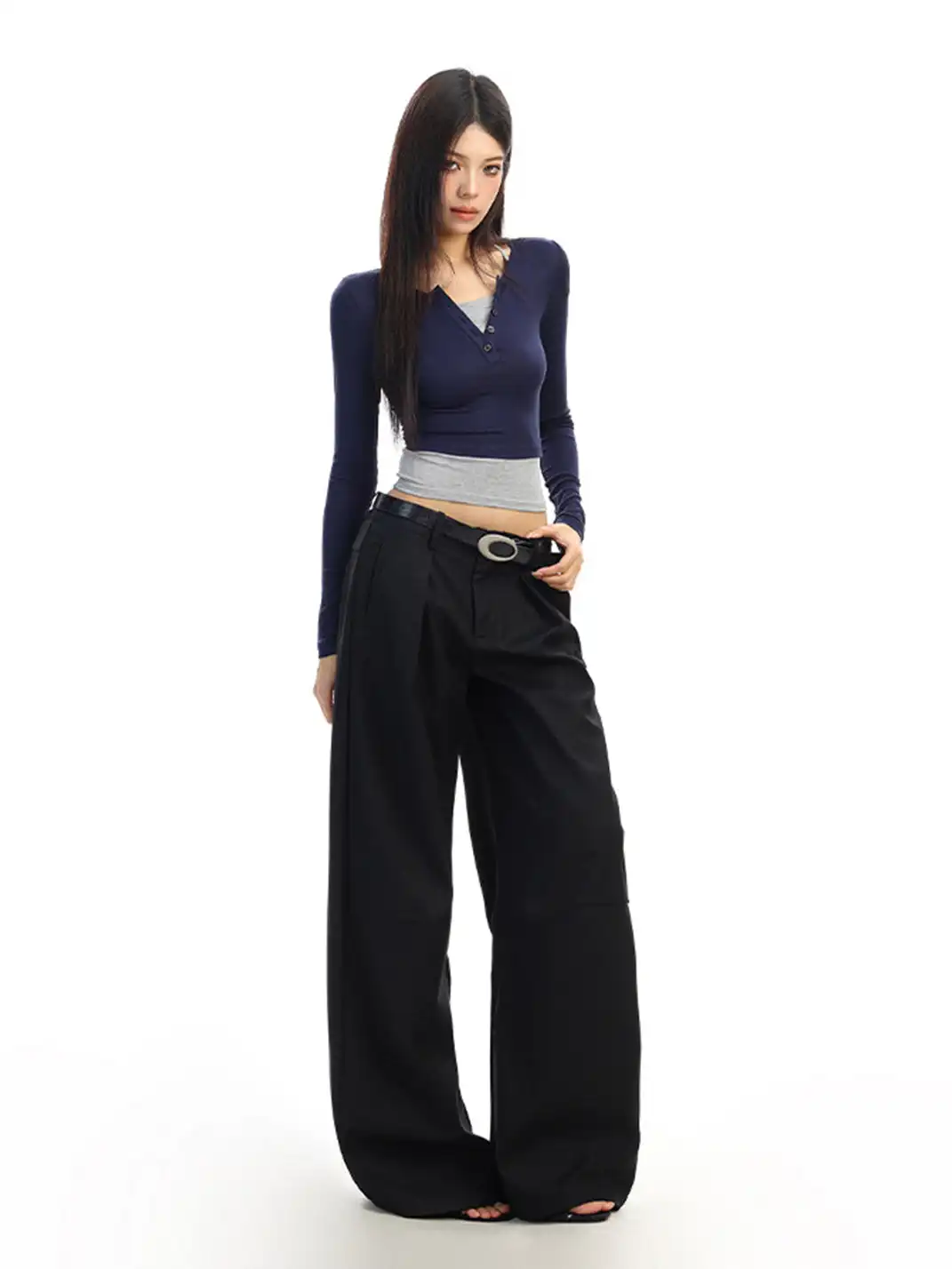 BIGGOLD | Color-Blocked Faux Two-Piece Long-Sleeved T-Shirt