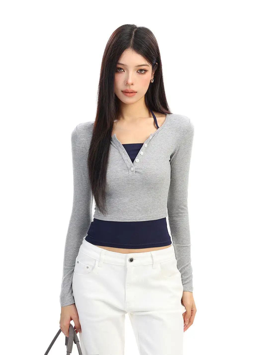BIGGOLD | Color-Blocked Faux Two-Piece Long-Sleeved T-Shirt