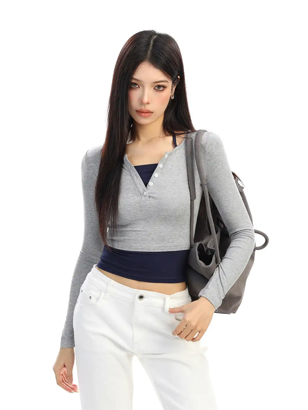 BIGGOLD | Color-Blocked Faux Two-Piece Long-Sleeved T-Shirt