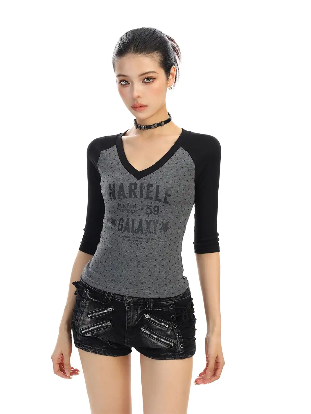 BIGGOLD | Polka Dot V-Neck Short-Sleeved T-Shirt