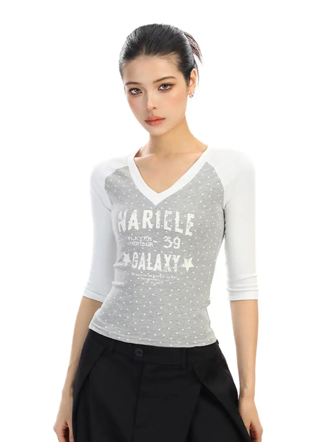 BIGGOLD | Polka Dot V-Neck Short-Sleeved T-Shirt