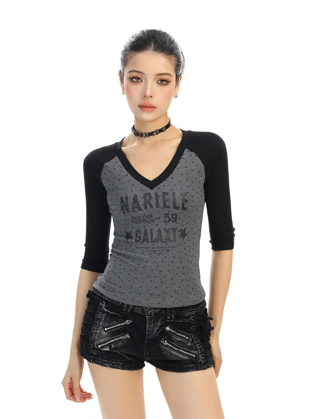 BIGGOLD | Polka Dot V-Neck Short-Sleeved T-Shirt