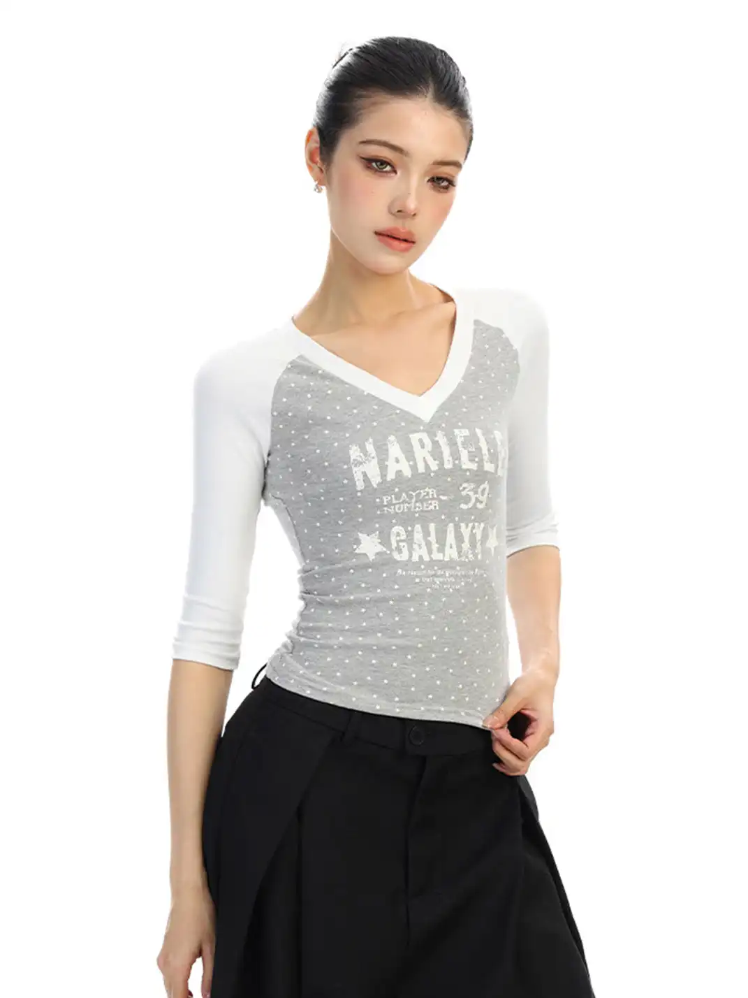 BIGGOLD | Polka Dot V-Neck Short-Sleeved T-Shirt