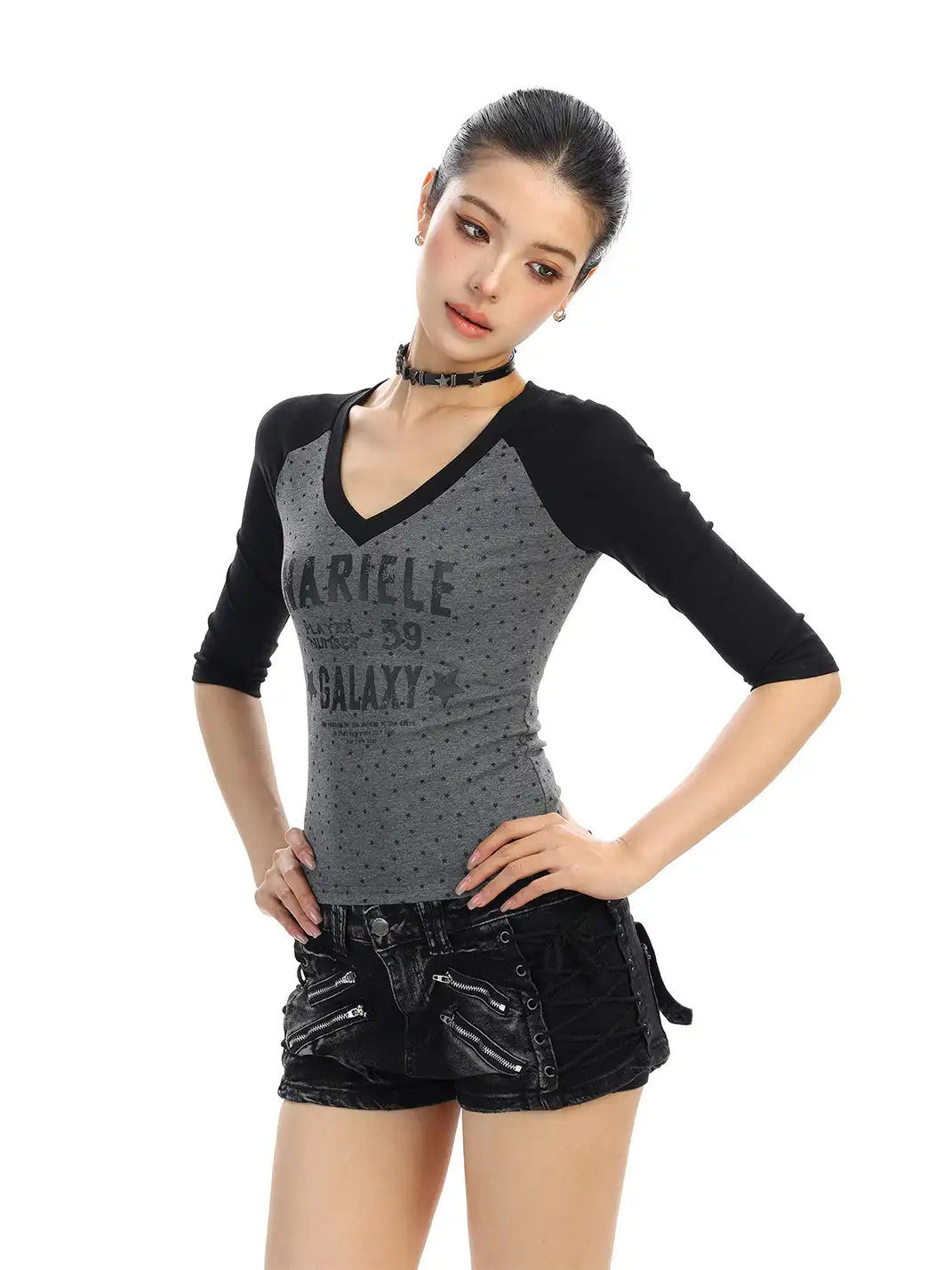 BIGGOLD | Polka Dot V-Neck Short-Sleeved T-Shirt