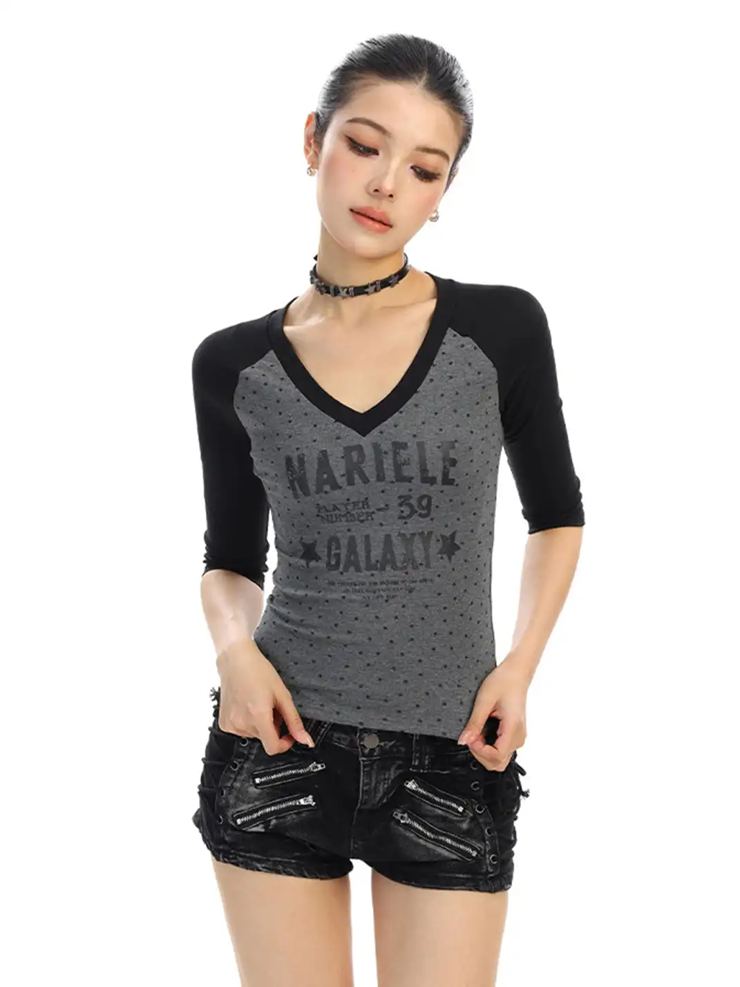 BIGGOLD | Polka Dot V-Neck Short-Sleeved T-Shirt