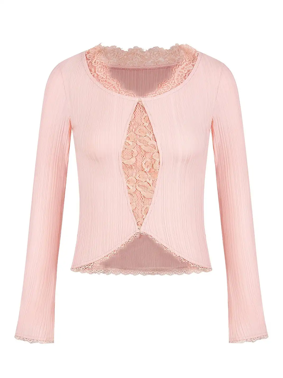 BIGGOLD | Lace-Trimmed Irregular Long-Sleeved T-Shirt