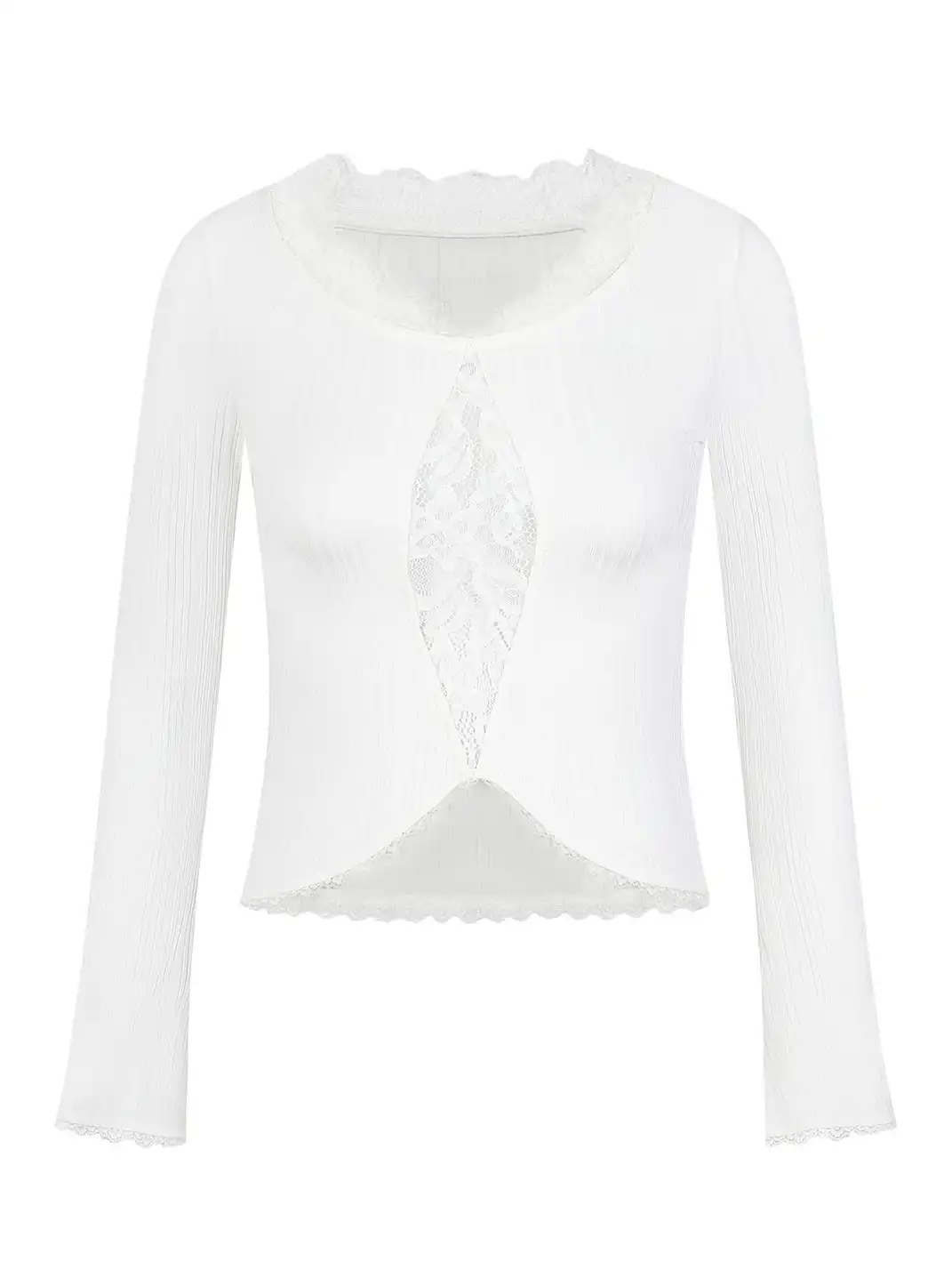 BIGGOLD | Lace-Trimmed Irregular Long-Sleeved T-Shirt