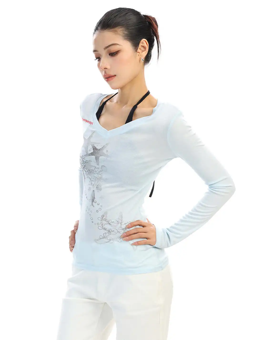 BIGGOLD | Starfish Print V-Neck Long-Sleeve T-Shirt