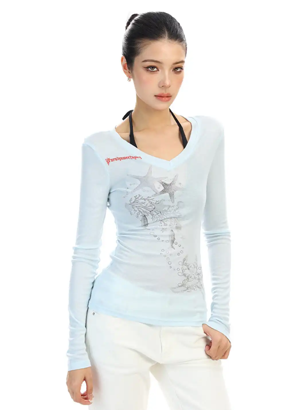 BIGGOLD | Starfish Print V-Neck Long-Sleeve T-Shirt