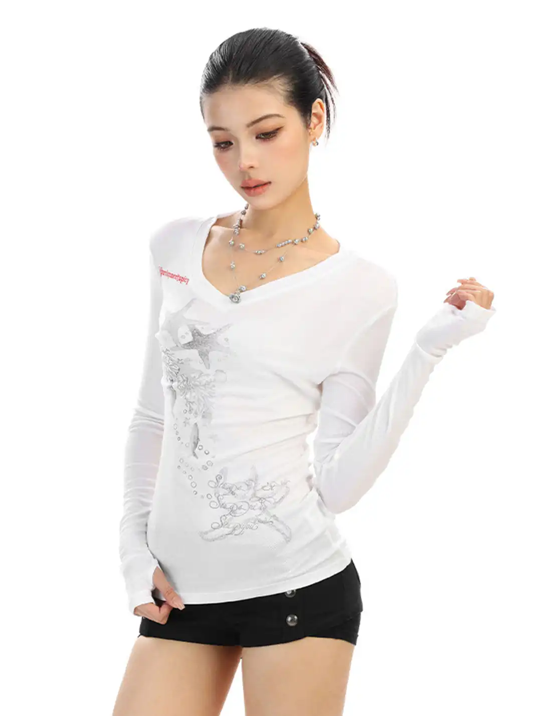 BIGGOLD | Starfish Print V-Neck Long-Sleeve T-Shirt