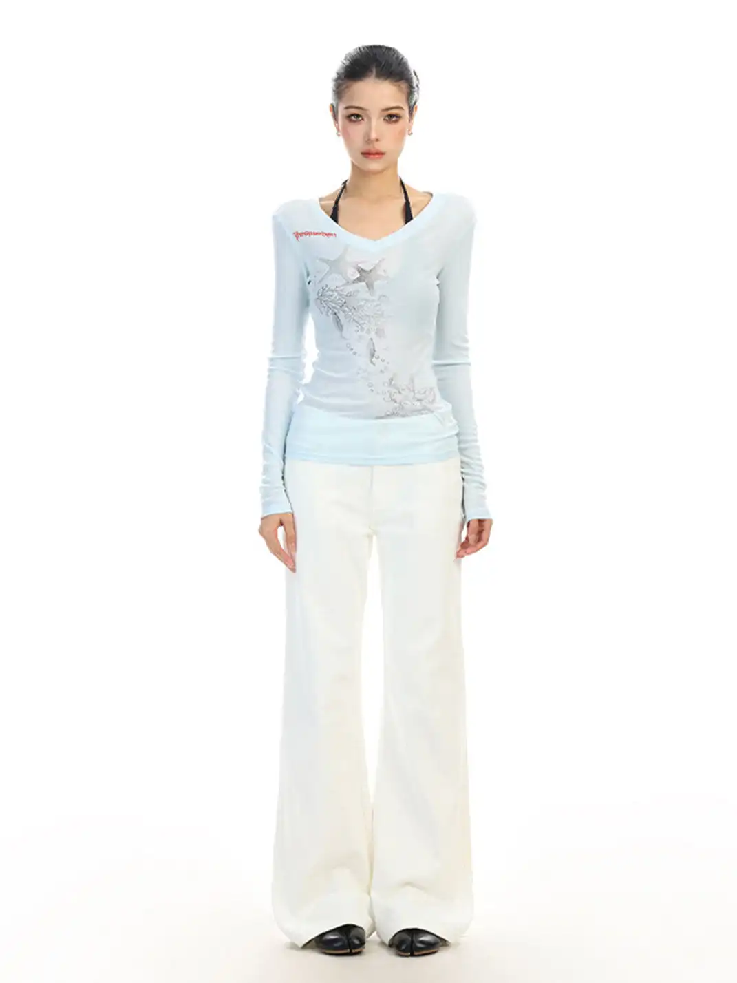 BIGGOLD | Starfish Print V-Neck Long-Sleeve T-Shirt