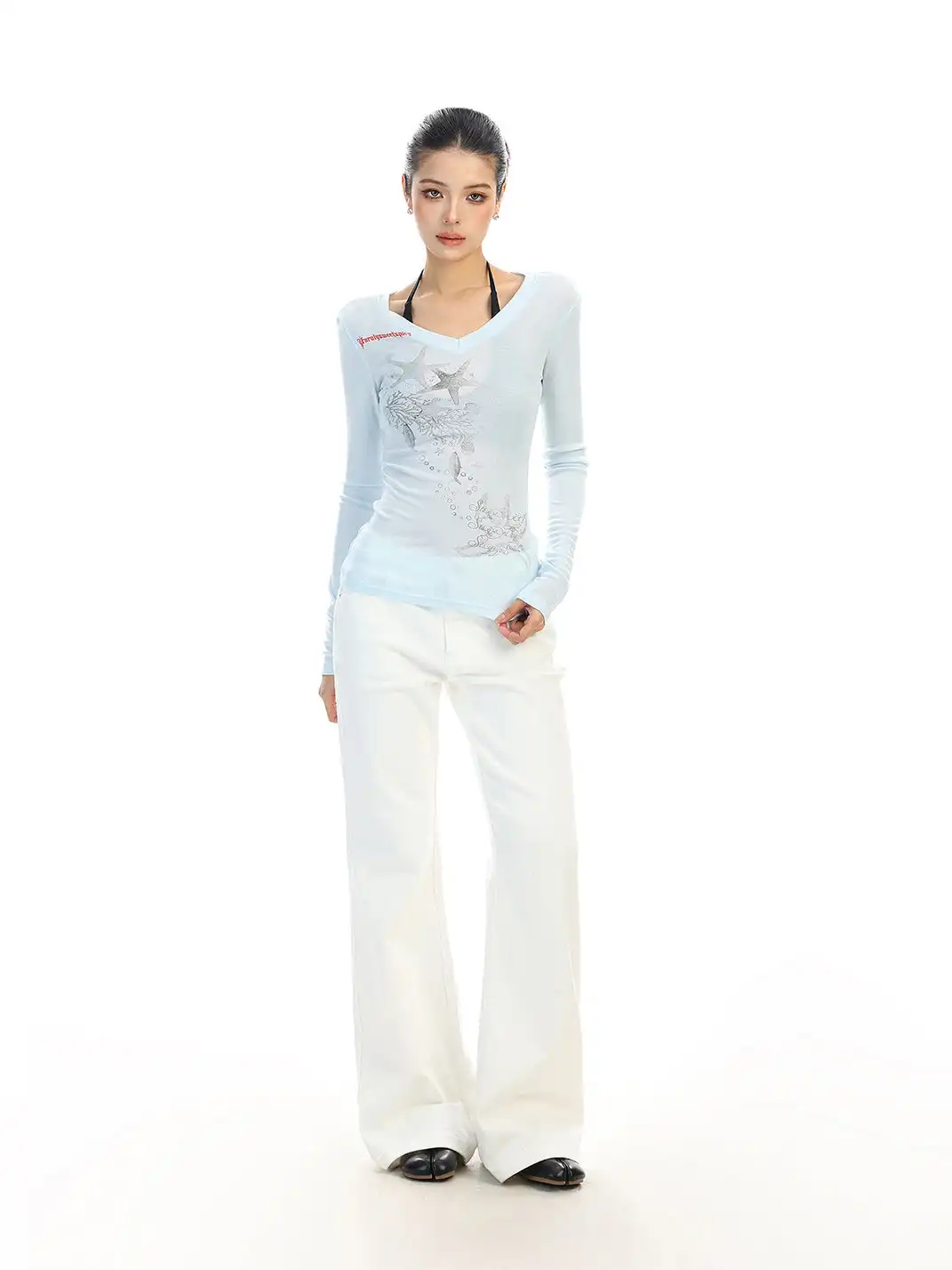 BIGGOLD | Starfish Print V-Neck Long-Sleeve T-Shirt
