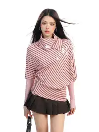 BIGGOLD | Irregular Striped Turtleneck Long-Sleeved Top