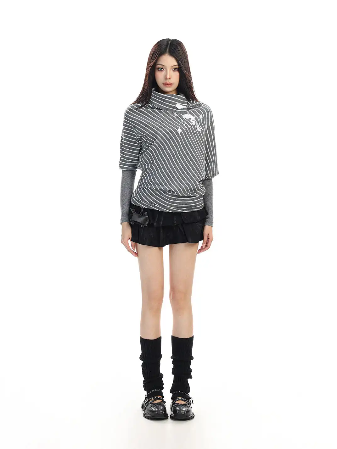 BIGGOLD | Irregular Striped Turtleneck Long-Sleeved Top