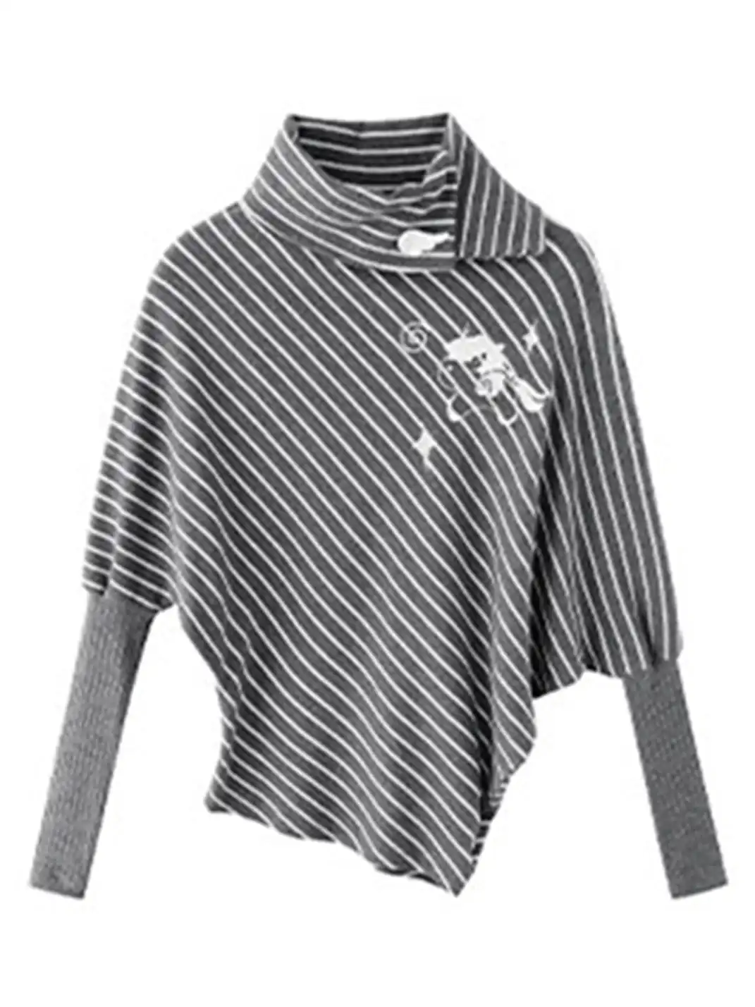 BIGGOLD | Irregular Striped Turtleneck Long-Sleeved Top