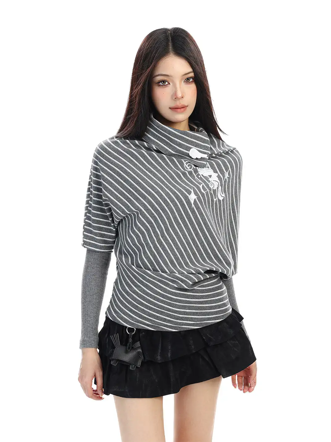 BIGGOLD | Irregular Striped Turtleneck Long-Sleeved Top