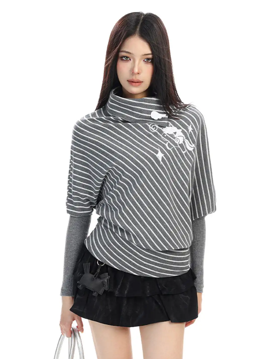 BIGGOLD | Irregular Striped Turtleneck Long-Sleeved Top