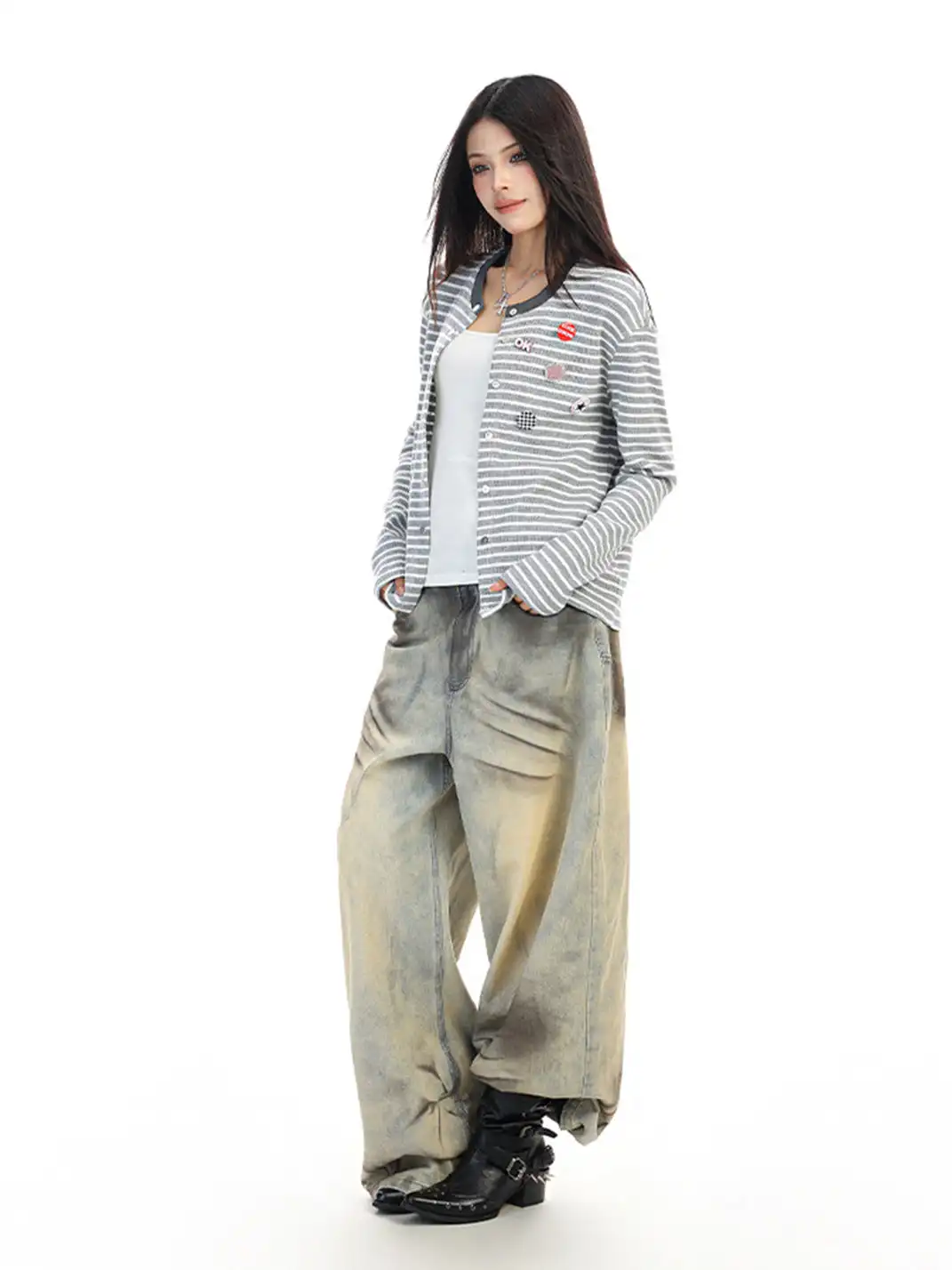 BIGGOLD | Badge Pin Striped Top