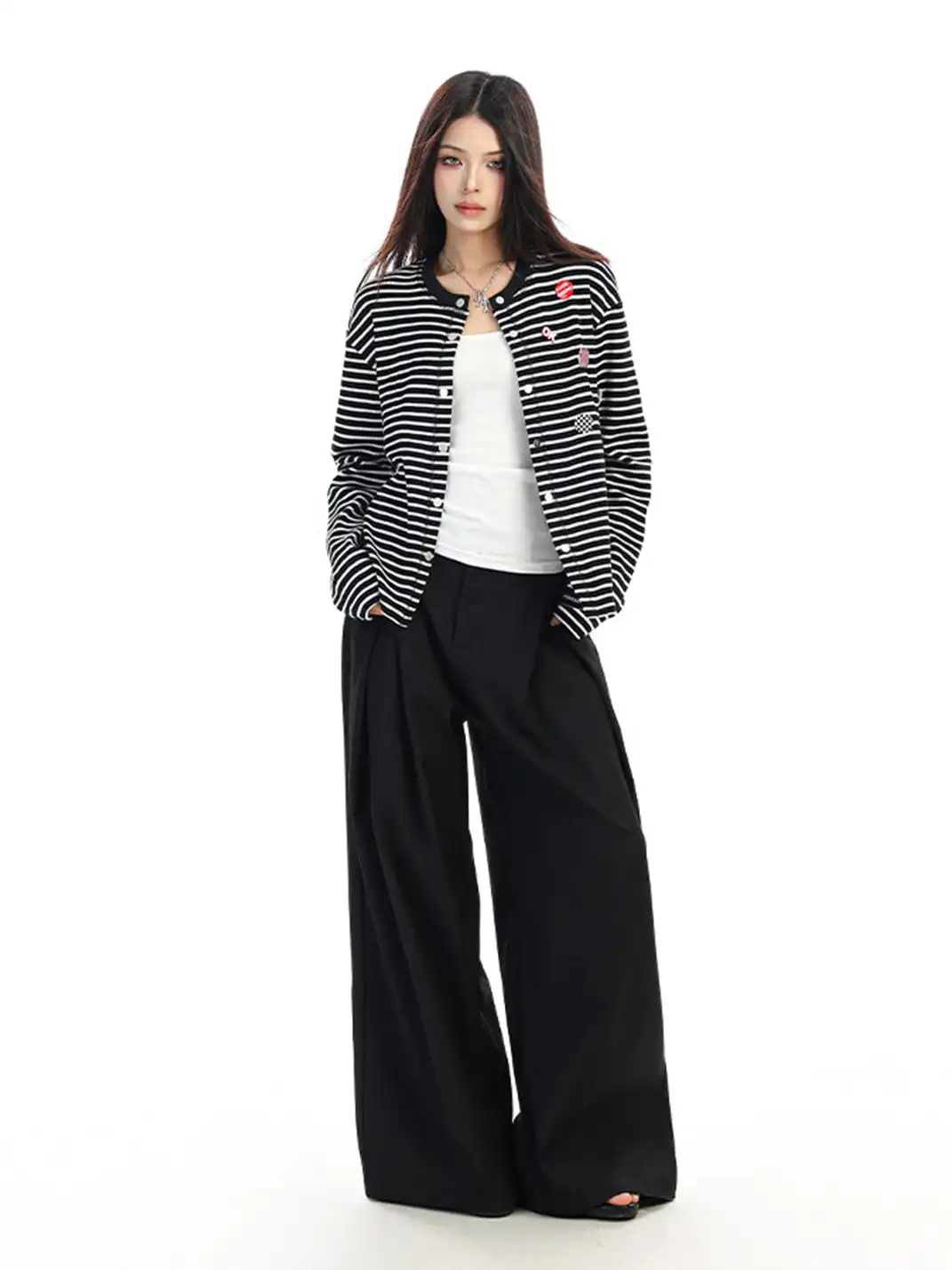 BIGGOLD | Badge Pin Striped Top