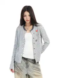 BIGGOLD | Badge Pin Striped Top