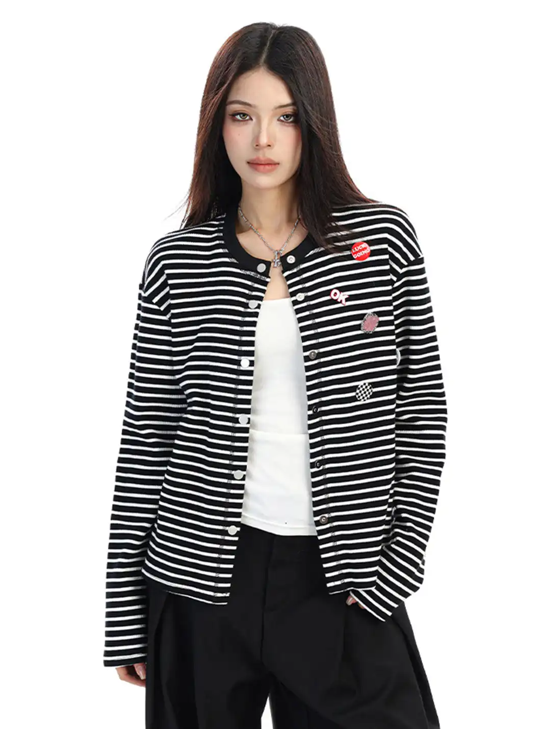 BIGGOLD | Badge Pin Striped Top