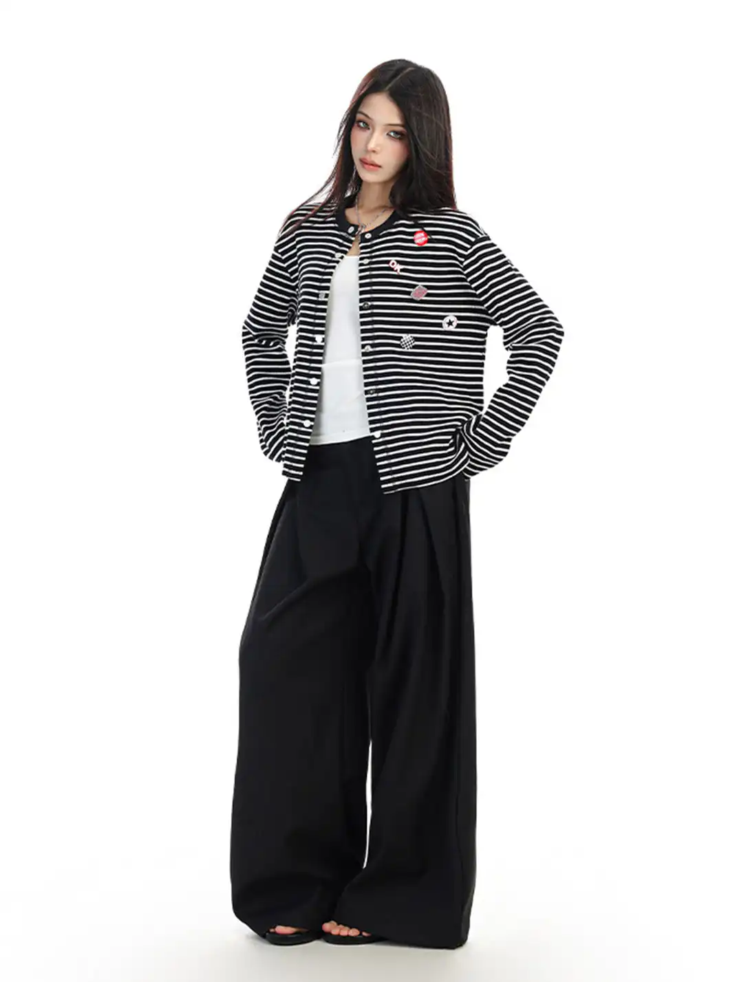 BIGGOLD | Badge Pin Striped Top