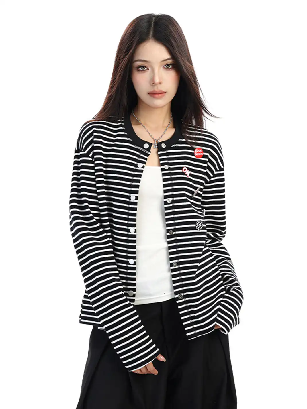 BIGGOLD | Badge Pin Striped Top