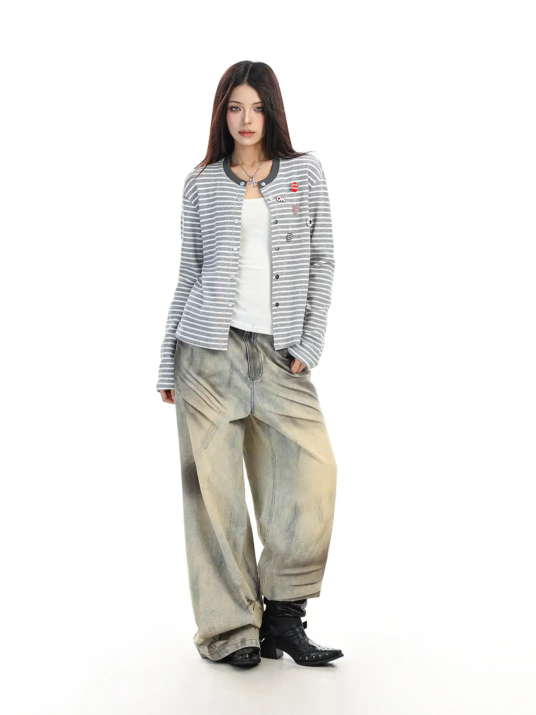 BIGGOLD | Badge Pin Striped Top