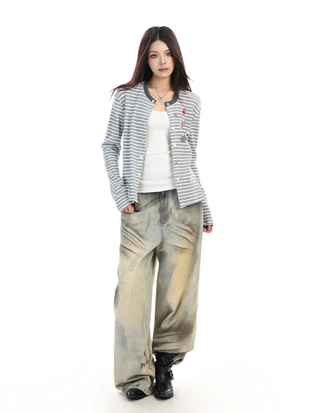 BIGGOLD | Badge Pin Striped Top