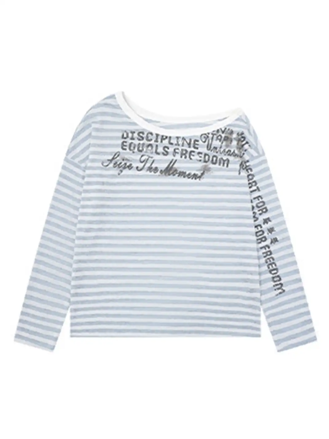 BIGGOLD | Color-Blocked Letter Off-Shoulder Long Sleeve